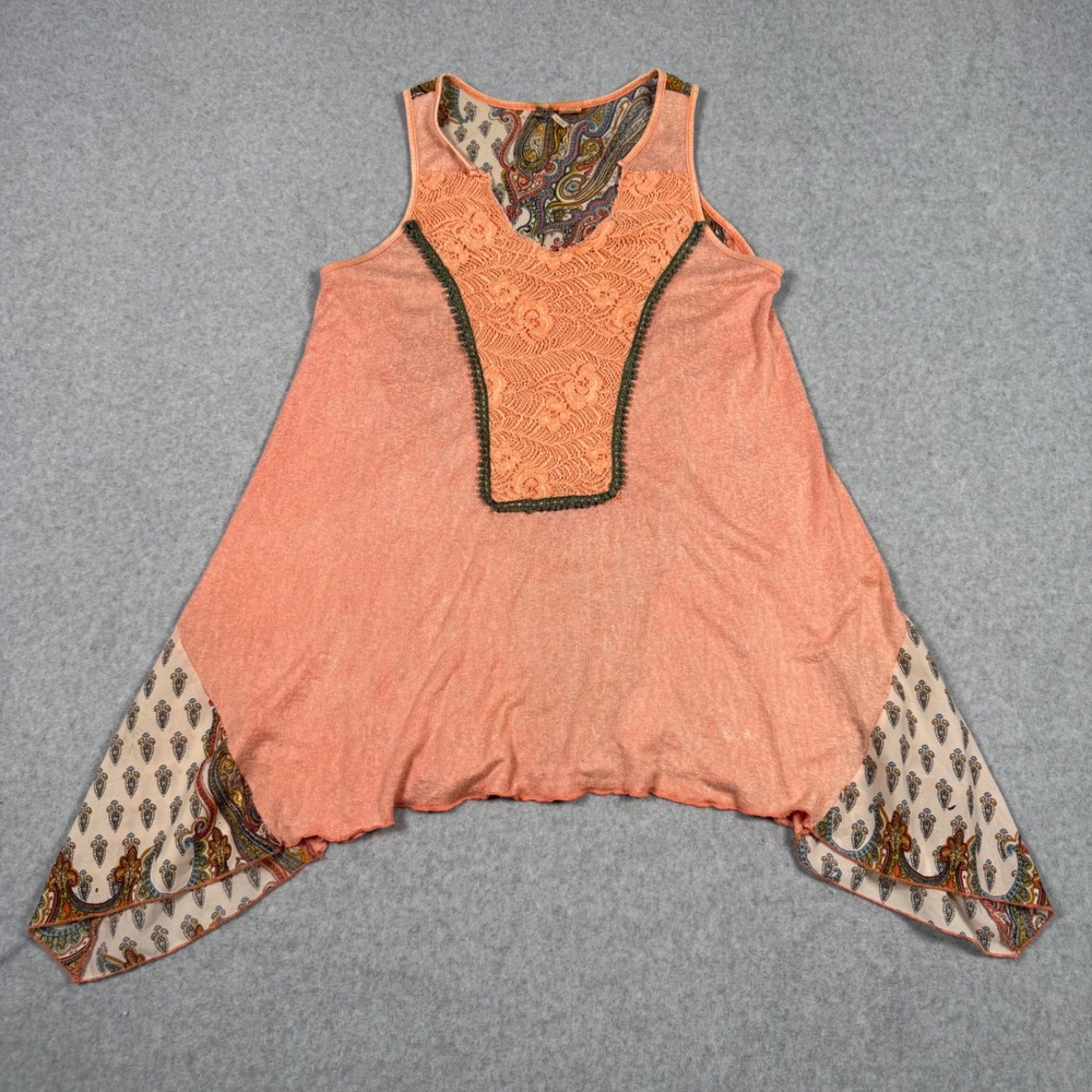 Y2K BKE Boutique Women Fairy Grunge Boho Coral Lace Paisley Tank Top S
